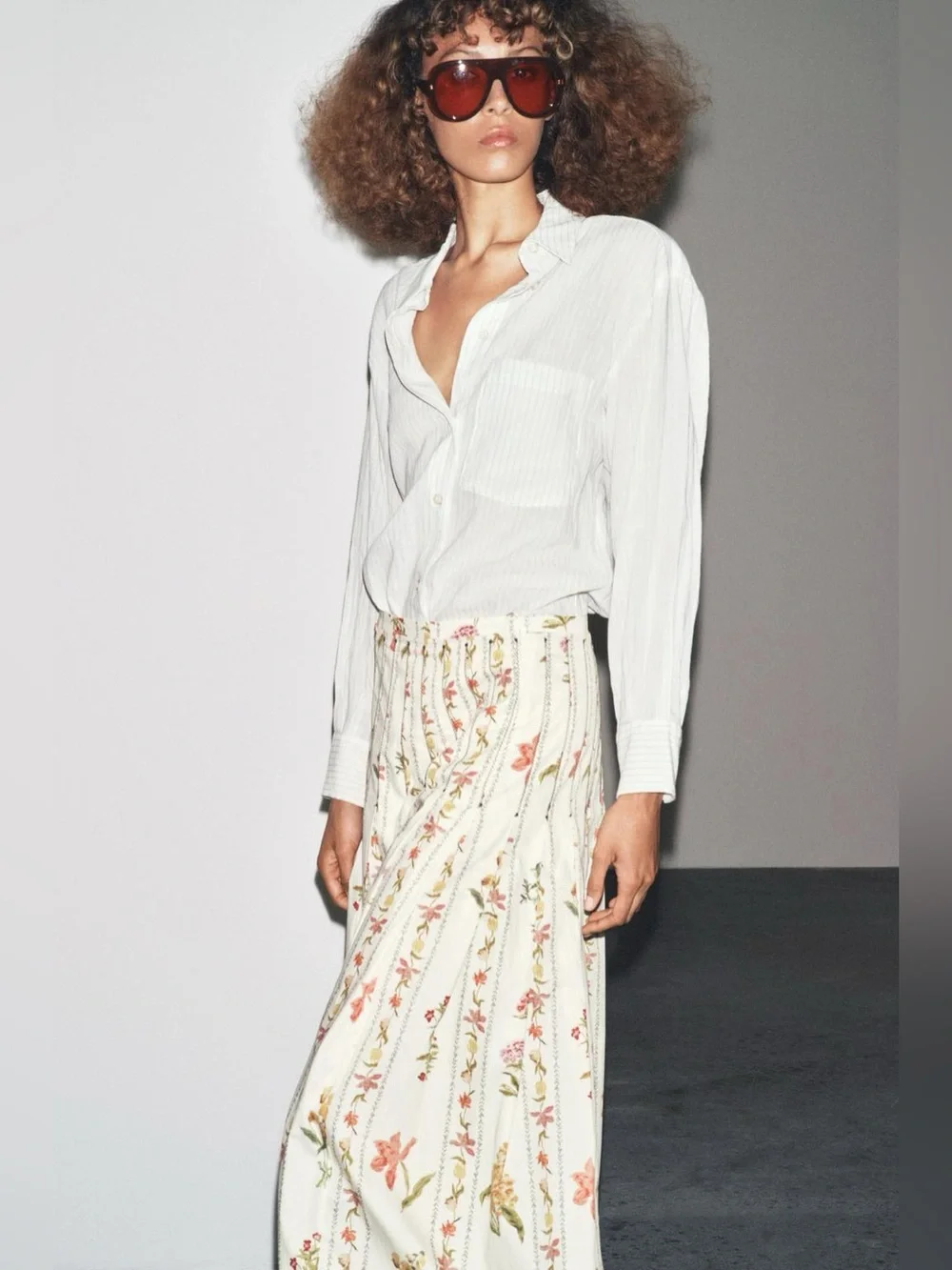 ZARA Floral Pleated A-Line Midi Skirt, ZW Collection. XS NWT